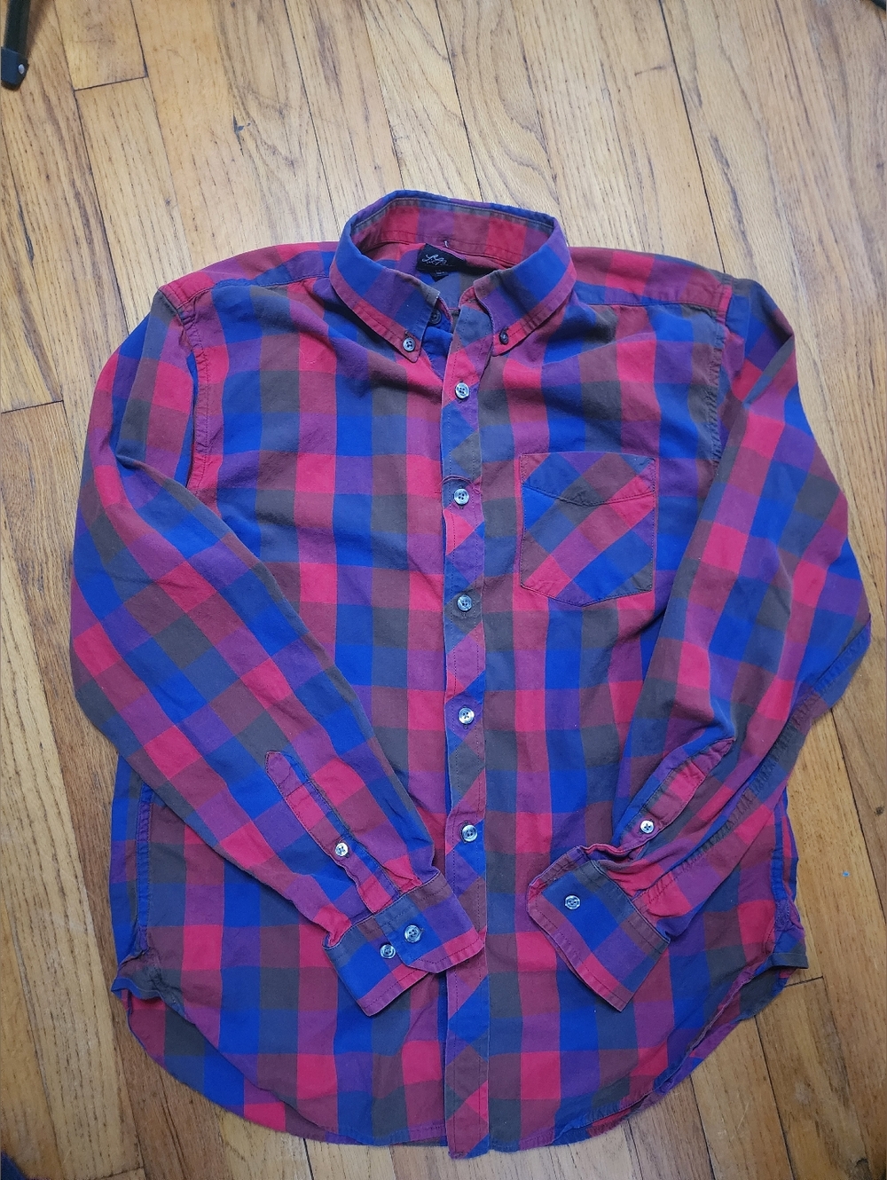 LL Bean Womens Red & Blue Plaid Button-Down Shirt M